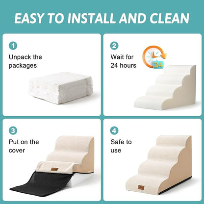 Dog Stairs for Couch or Low Bed 15.7x22.4x15.7in, Light 3 Tiers