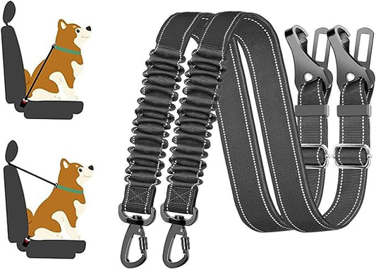 Dog Seat Belt,2 Pack Adjustable Dog Seatbelt for Car,Dog Safety Belt Leash,Reflective Bungee Dog Car Seatbelt with Hook & Buckle Aviation Aluminum Alloy Rotatable Carabiner (2 Pack Black)