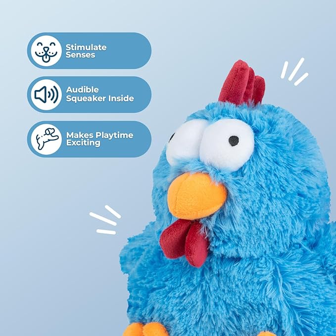 Best Pet Supplies Mrs. Cluck Interactive Squeaky Plush Toy for Small and Medium Breed Puppies or Dogs – Mrs. Cluck (Blue)