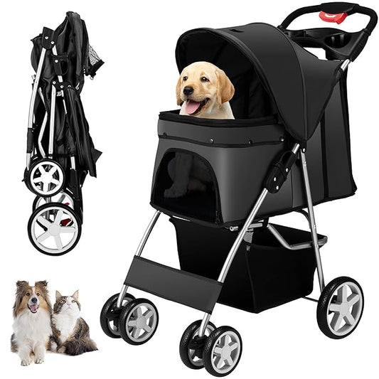 4 Wheels Pet Stroller for Small Medium Dogs Cats 33 lbs