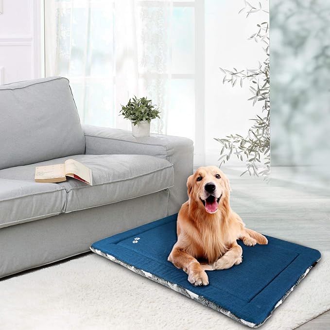 KROSER Fancy Dog Crate Pad Dog Bed Mat Reversible (Cool & Warm)
