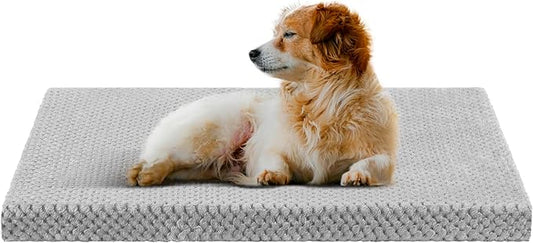 Memory Foam Dog Crate Bed Pad for Medium Size Dog Soft Fluffy Kennel Pad Crate Mat for Pet Anti-Slip Comfy Puppy Bed for Dog Cage 36x22 Inch,Grey