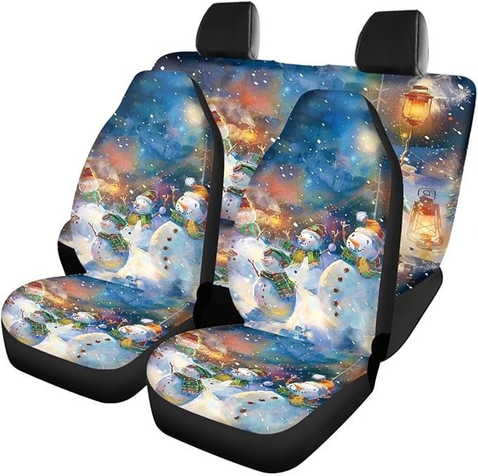 Merry Christmas Cute Snowman Universal Car Seat Covers 4 Pieces