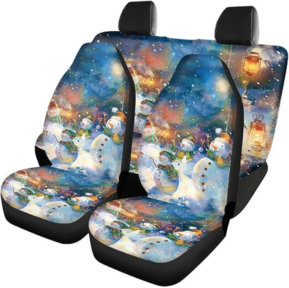 Merry Christmas Cute Snowman Universal Car Seat Covers 4 Pieces