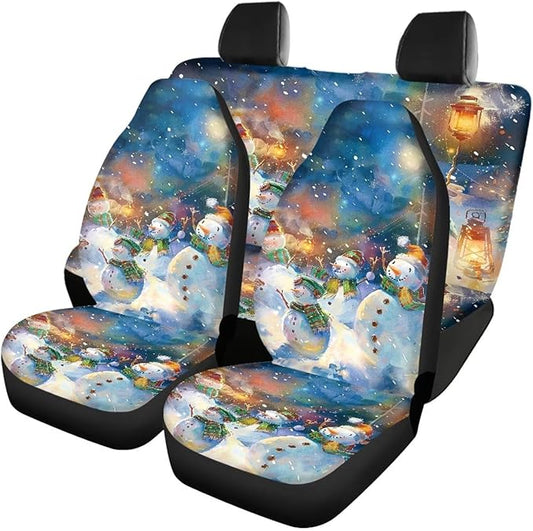 Merry Christmas Cute Snowman Universal Car Seat Covers 4 Pieces
