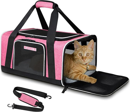 Petskd Pet Carrier 17x12x8.5 JetBlue Allegiant Airline Approved,Pet Travel Carrier Bag for Small Cats and Dogs, Soft Dog Carrier for 1-13 LBS Pets,Dog Cat Carrier with Safety Lock Zipper(Pink)