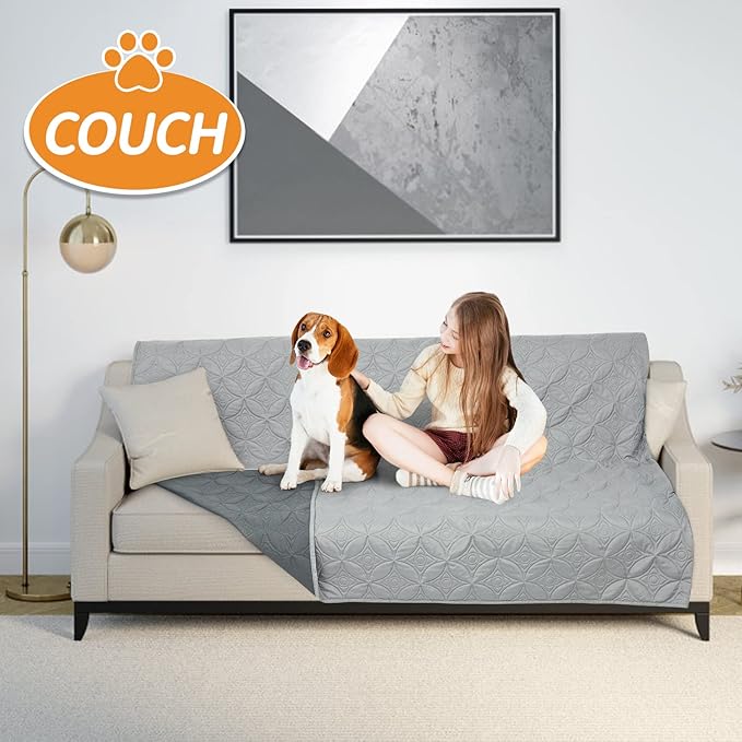 2 Packs Waterproof Dog Blankets Washable for Large Dog, All-Round Protector for Pets, Soft Reversible Dog Blankets Anti Scratches Dirty for Bed Couch Sofa Furniture (54"×82", Light/Dark Grey)