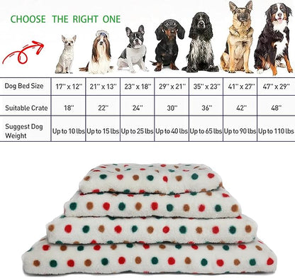 24 Inch Dog Crate Pad - Comfortable and Cozy 18x24 Dog Bed for Crate, Washable and Non-Slip Dog Beds for Small, White with Colorful Dots