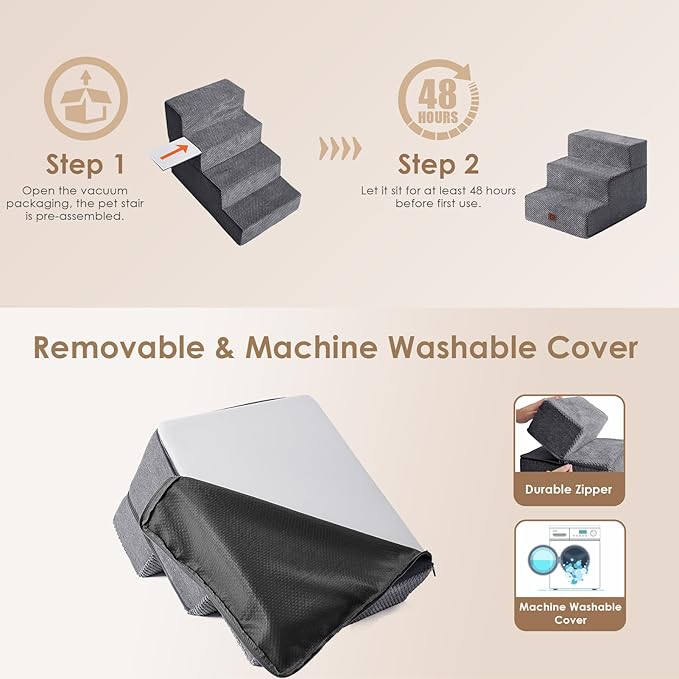 EHEYCIGA Dog Stairs for Small Dogs 13.5" H 3-Step Dog