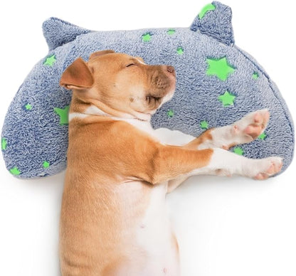 Pillow for Dogs, Dog Neck Pillow Soft Fluffy Pet Calming Toy Half Donut Cuddler, U-Shaped Pillow for Pet, Joint Relief Sleeping Improve (Medium, Blue)