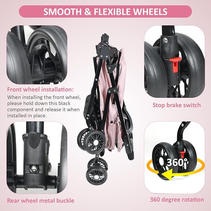 Medium Pet Stroller for Dogs Up to 30lbs 4 Wheels