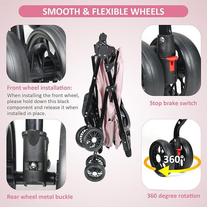 Medium Pet Stroller for Dogs Up to 30lbs 4 Wheels