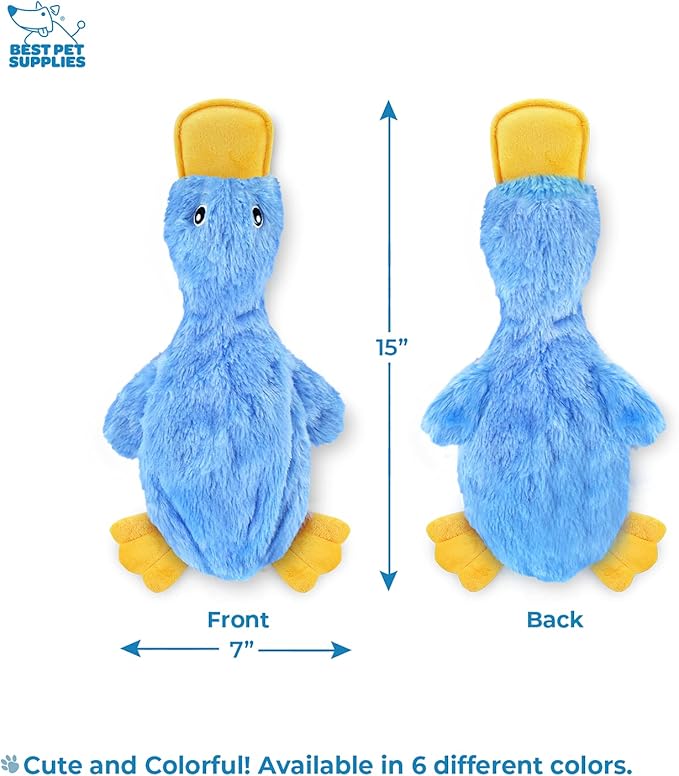 Best Pet Supplies Crinkle Dog Toy for Small, Medium, and Large Breeds, Cute No Stuffing Duck with Soft Squeaker, Fun for Indoor Puppies and Senior Pups, Plush No Mess Chew and Play - Blue