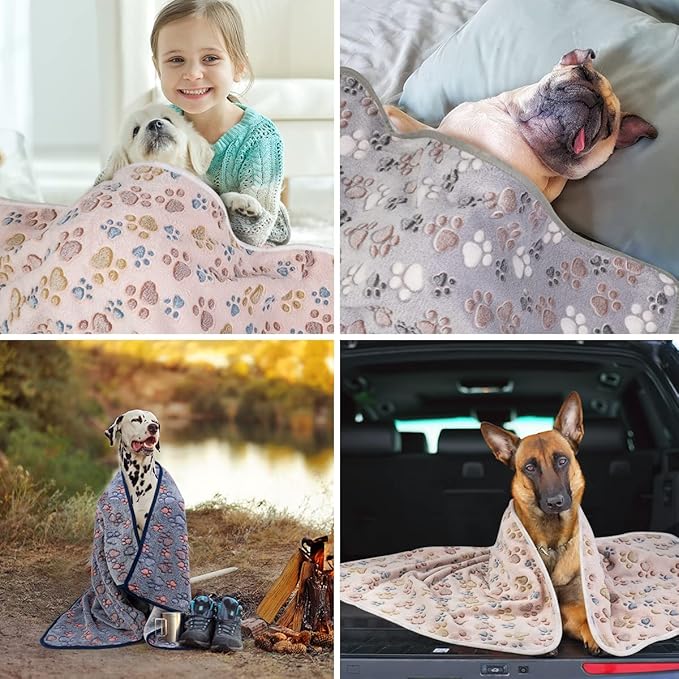 Dono 1 Pack 3 Blankets Soft Fluffy Cute Bone Pattern Fleece Pet Blanket Warm Sleep Mat Cute Print Design Puppy Kitten Blanket Doggy Mat Paw Print for Animals (3Pack, XL(50 * 40"), Nude/Gray/Blue)