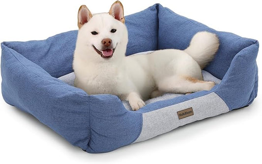 MoNiBloom 32"x26"x8" Dog Beds for Large Size Dogs Machine-Washable Linen-Like Fabric Pet Beds Warming Cozy Soft Bed for Dogs and Cat