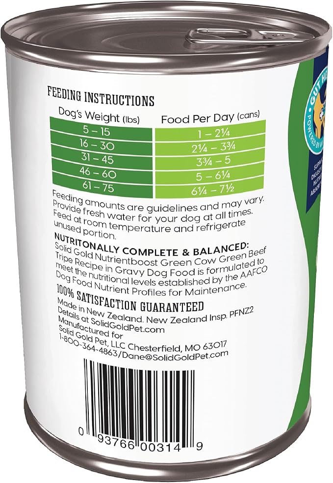 Solid Gold Green Cow Wet Dog Food Mix in for Adult & Senior Dogs for Picky Eaters - Canned Dog Food Additive with Beef Tripe for Healthy Digestion & Sensitive Stomach - 6 Pack/13.2 oz Cans