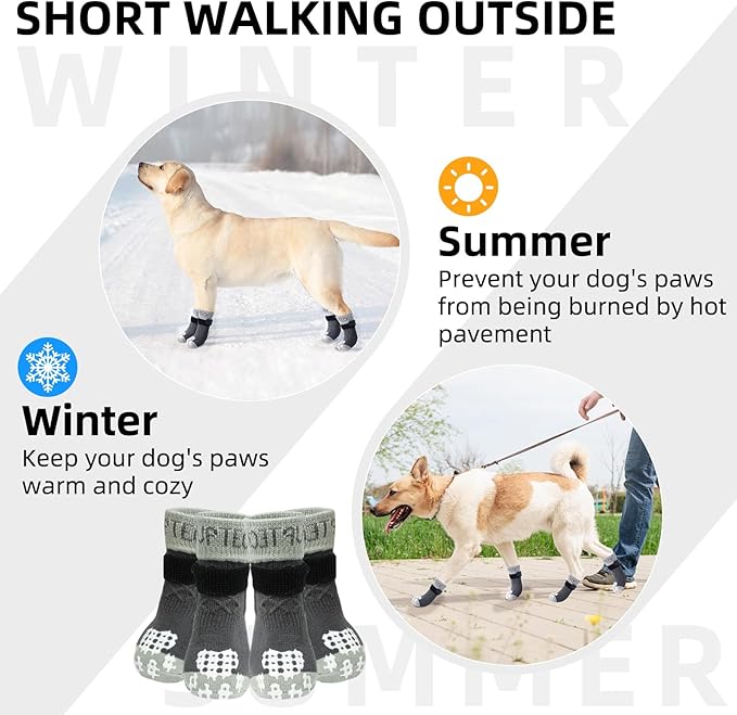 PUPTECK Anti Slip Dog Socks 2 Pairs with Double Grippers for Hardwood Floors