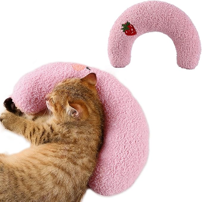 Dog Pillow Bed, Cat Calming Pillow, Dog Neck Pillow for Joint Relief Sleeping, Ultra Soft Half Donut Cuddler, Pillow Pet for Upper Spine Support, Doggy/Kitten Pillow Training Toy, Pink