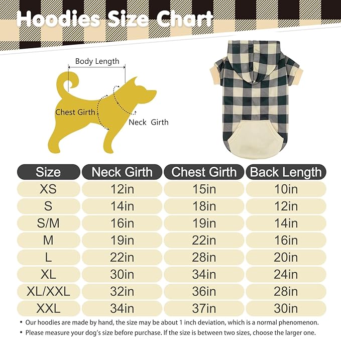 KOOLTAIL Plaid Dog Hoodie Pet Clothes Sweater with Hat and Pocket for Small Medium Large Size Dogs
