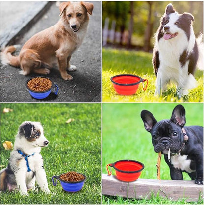 Dog Bowl Pet Collapsible Bowls, 2 Pack Collapsible Dog Water Bowls for Cats Dogs, Portable Pet Feeding Watering Dish for Walking Parking Traveling with 2 Carabiners (Small, Blue+Red)