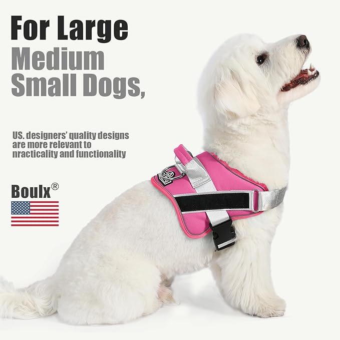 Bolux Dog Harness, No-Pull Reflective Dog Vest, Breathable Adjustable Pet Harness with Handle for Outdoor Walking - No More Pulling, Tugging or Choking (Fuchsia, Medium (Pack of 1))