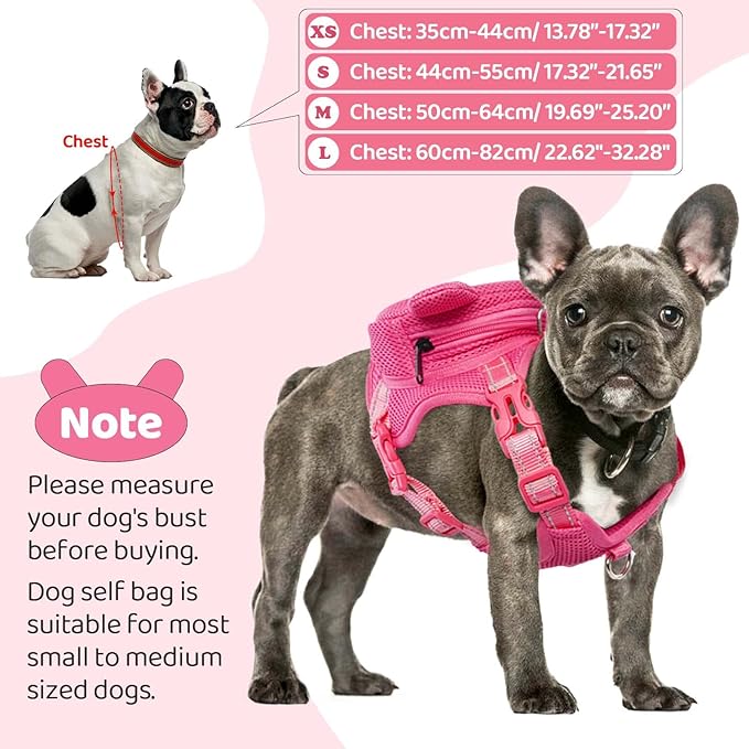 Dog Harness with Backpack No Pull Pet Harness Vest, Cute Pink Pig Dog Saddle Bag Adjustable Mesh Dog Carrier Backpacks for Hiking Training and Daily Walking, Dog Carriers for Small Medium Dogs