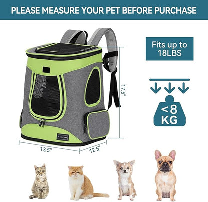 Petsfit Pet Backpack Carrier Easy-Fit Dog Travel Backpack Carrier for Hiking Walking Cycling Suitable for Small Medium Dogs Cats and Rabbits up to 22 Pounds, Green