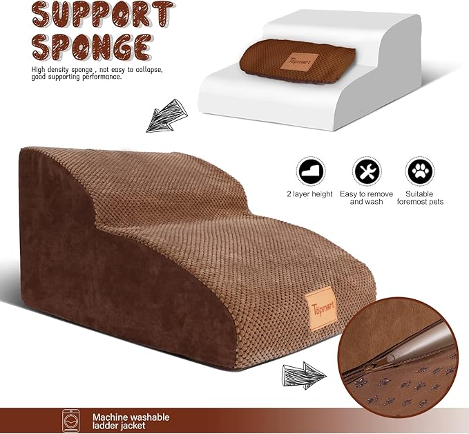 Topmart High Density Extended Foam Dog Ramp&Steps 2-Step,11.8" H)