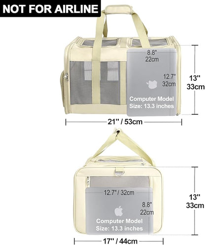 Double Compartment Cat Carrier with Wheels for 2 Small and Medium Cats,Rolling Cat Carrier on Wheels for 2 Cats,Ideal for Traveling/Hiking/Camping,21" x 17" x 13", Not Airline Approved