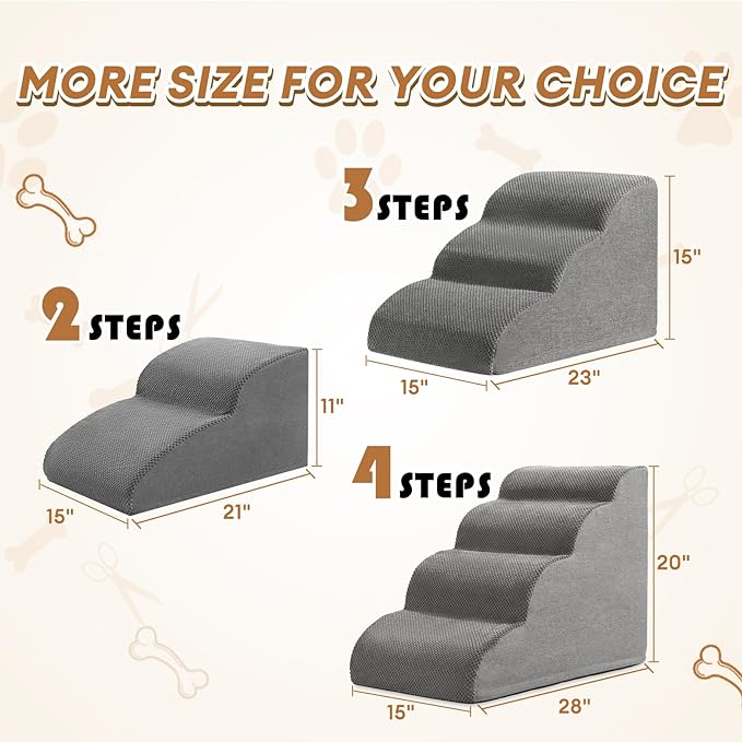 High Density Foam Dog Stairs Ramp for Beds Couches 2-Tiers, Grey