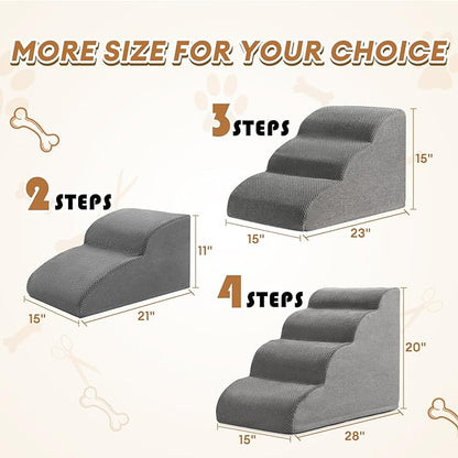 High Density Foam Dog Stairs Ramp for Beds Couches 2-Tiers, Grey