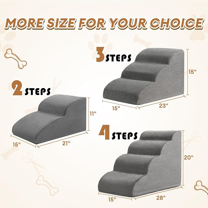 High Density Foam Dog Stairs Ramp for Beds Couches 2-Tiers