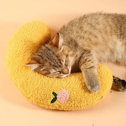 Little Pillow for Cats Puppies Ultra Soft Fluffy Pet Calming Toy Half Donut Cuddler for Joint Relief Sleeping Improve Machine Washable-White