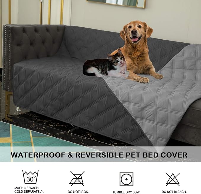 SUNNYTEX Waterproof & Reversible Dog Bed Cover Sofa, Couch Cover Furniture Protector for Pets(40*50", dark grey+light grey)