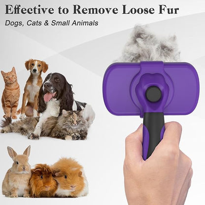 Swihauk Self Cleaning Slicker Brush for Dogs & Cats, Skin Friendly Pet Grooming for Shedding, Deshedding, and Hair Removal - Puppy Brush for Long Haired Pets, Pet Supplies, Purple