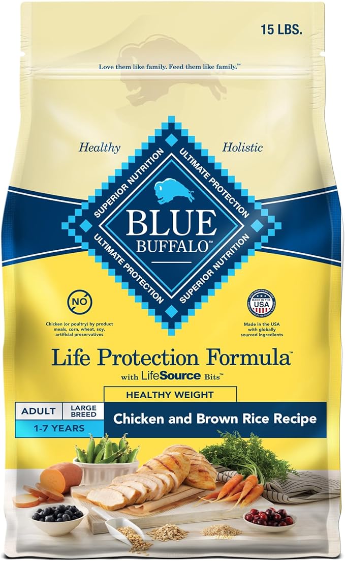 Blue Buffalo Life Protection Formula Natural Adult Healthy Weight Dry Dog Food, Chicken and Brown Rice 15-lb