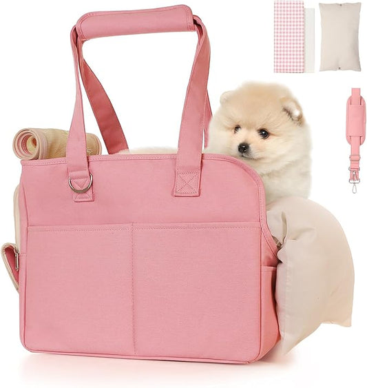 Pet Carrier, Dog Carrier, Soft Soft Sided Folding Cats Carrier for Small Medium Cats Puppies up to 18 Lbs, Washable Breathable Puppy Carrie Carrier for Outdoor Travel(Large Pink)