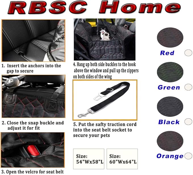 RBSC Home Dog Car Back Seat Cover Waterproof Heavy Duty and Nonslip Car Backseat Cover for Cars