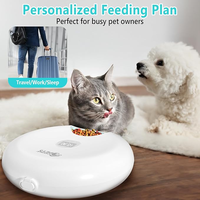 Ownpets 6 Meals Automatic Cat Feeder for Wet/Dry Food 2 Ice