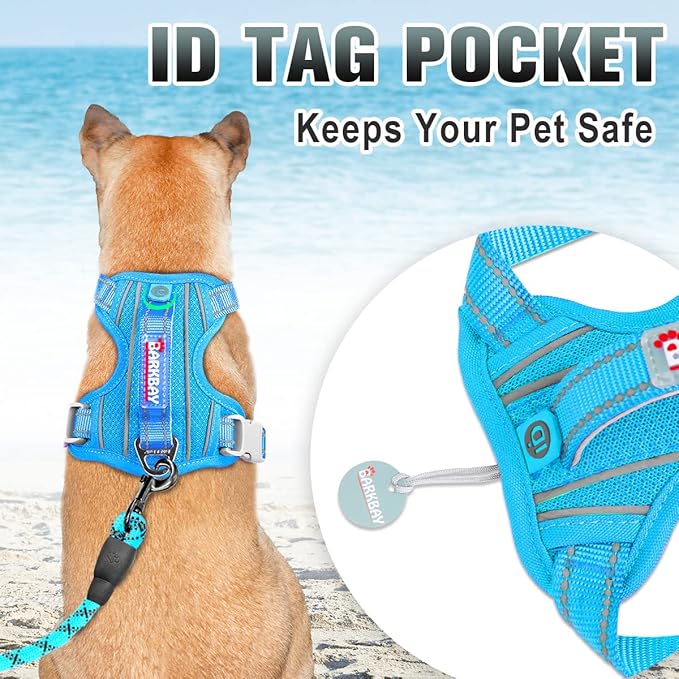 BARKBAY No Pull Dog Harness Large Step in Reflective Dog Harness with Front Clip and Easy Control Handle for Walking Training Running with ID tag Pocket(Blue