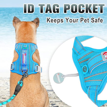 BARKBAY No Pull Dog Harness Large Step in Reflective Dog Harness with Front Clip and Easy Control Handle for Walking Training Running with ID tag Pocket(Blue