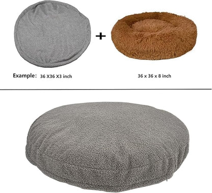 Waterproof Round Dog Bed Cover with Zipper Faux Fur Donut Dog Bed Replacement Cover Only 24 Inch