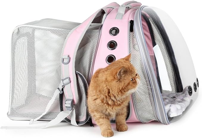 Lollimeow Cat Carrier Backpack, Bubble Dual Expandable Backpack Carrier, Pets and Small Dogs,Airline-Approved, Designed for Travel, Hiking, Walking & Outdoor Use (Dual Expandable-Pink)