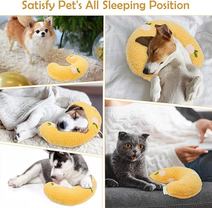 Dog Pillow Bed, Cat Calming Pillow, Dog Neck Pillow for Joint Relief Sleeping, Ultra Soft Half Donut Cuddler, Pillow Pet for Upper Spine Support, Doggy/Kitten Pillow Training Toy，Yellow