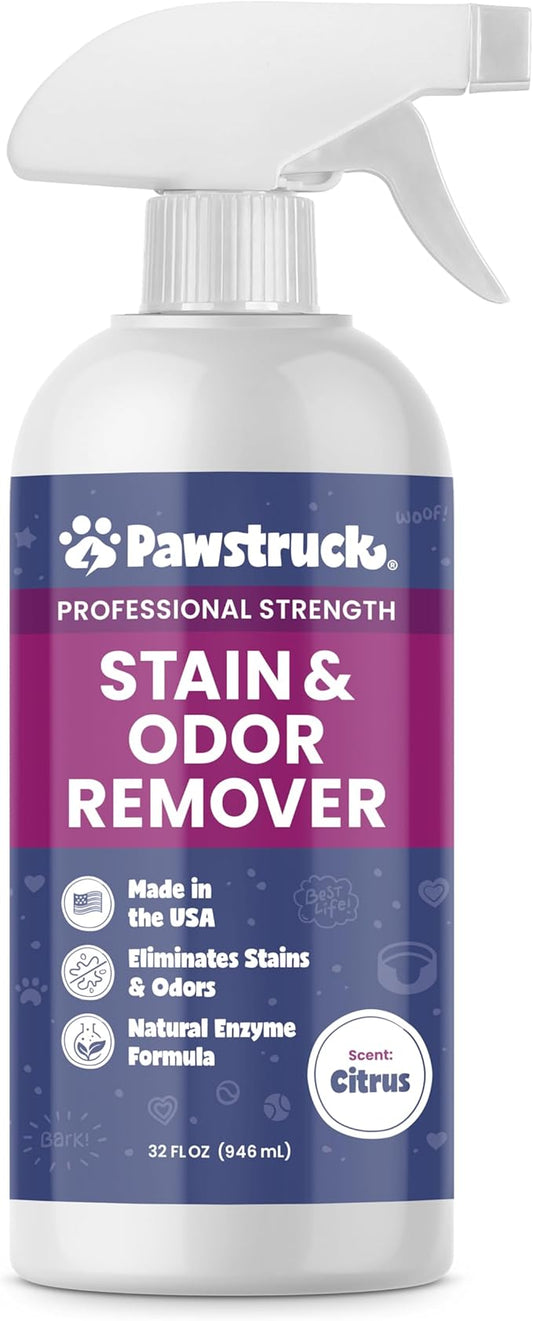 Pawstruck Professional Strength Pet Stain & Odor Remover - Natural Enzyme Cleaning Agent for Dogs & Cats - Safe Effective Smell Eliminator - 32 oz - Packaging May Vary