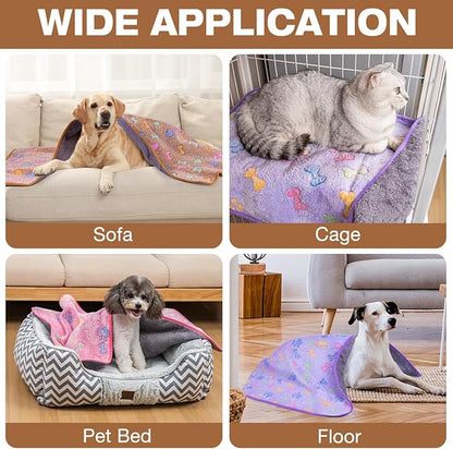 Waterproof Dog Blankets for Small Dogs 1 Pack 3 Washable (Paw-2, M-30 20in)