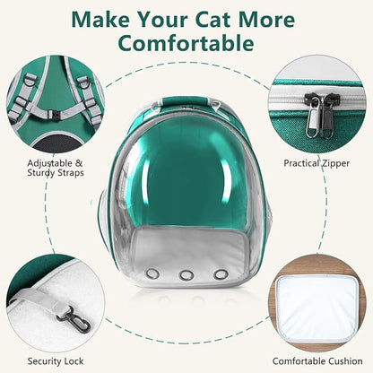 TOYSINTHEBOX Cat Backpack Carrier, Expandable Pet Bubble Backpack for Cat Small Dog Pet Travel Carrier Breathable Carrying Bag for Hiking, Travelling, Walking, Camping & Outdoor Up to 13 Lbs Green