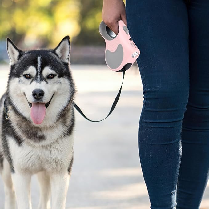 Retractable Dog Leash with Flashlight 16ft Walking Leash for Dogs up to 77lbs 360° Tangle-Free