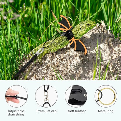 Zayookey Bearded Dragon Carrier Leather Leash Set Lizard Adjustable Harness Leash (S,M,L, 3 Pack) Reptile Small Pet Backpack Bearded Dragon Training Leashes for Outdoor Travel