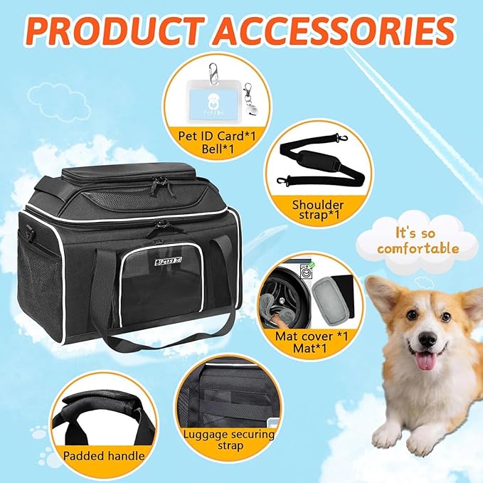 Petskd Top-Expandable Pet Carrier 17x12x8.5 Inches JetBlue Frontier Spirit Airline Approved